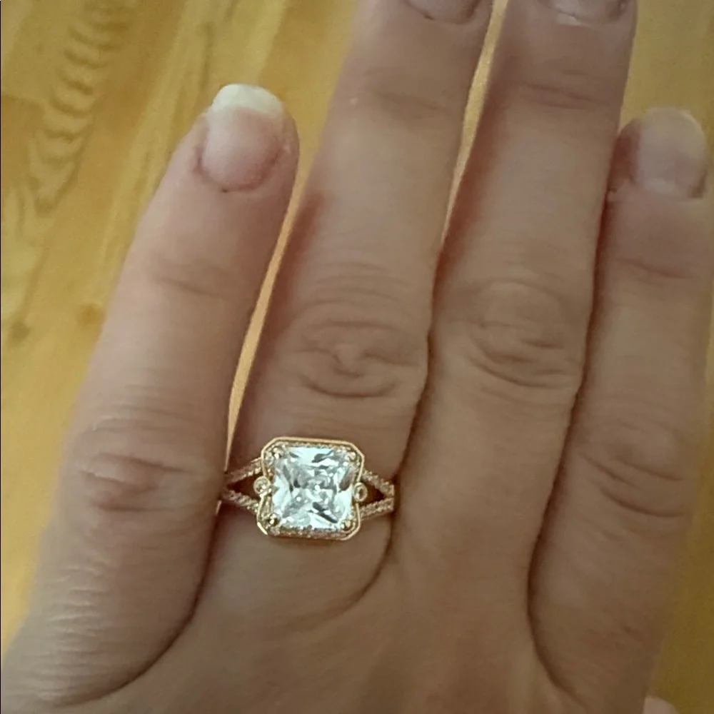Gold and Silver Women's Adjustable Ring with Square Stone Costume Jewelry